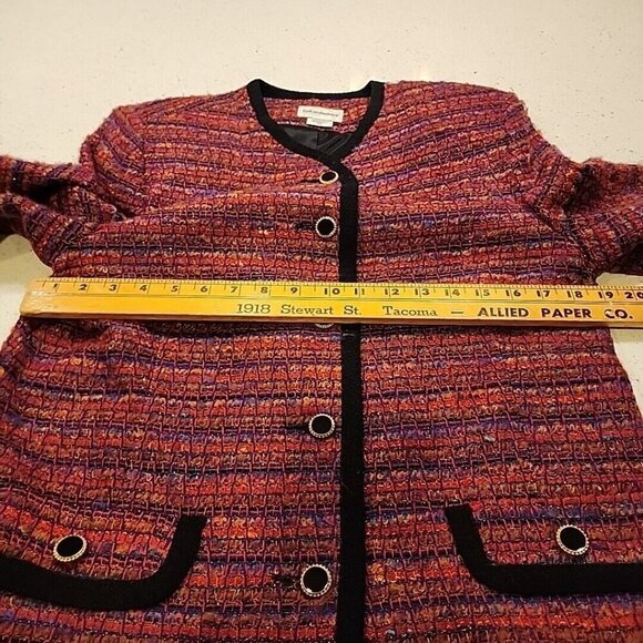 Vintage 80's Multi-color Boucle Cardigan Sweater Jacket by Haberdashery Size 14 - Picture 6 of 7